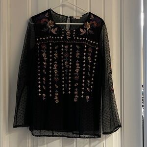 Style & Co. Black Blouse with Multicolor Embroidery